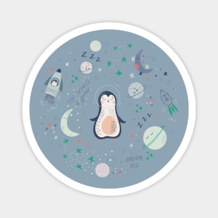 Cute baby space vector set with penguins, stars and planets Magnet